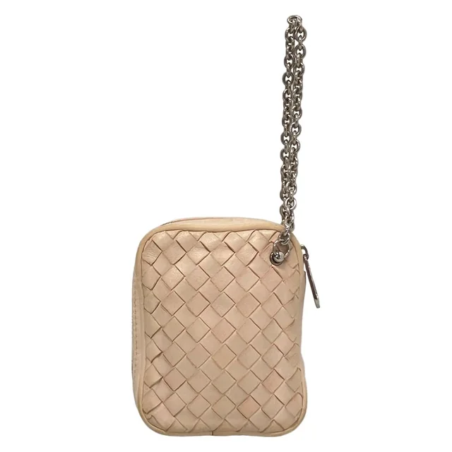Bottega Veneta Pouch Intrecciato Pink Beige Chain Handle Leather in Beige Woven leather from The Reluxe