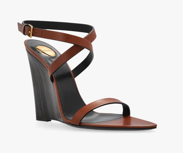 Saint Laurent Heeled Shoes 38.5 Brown and Black in Black Leather from HEWI