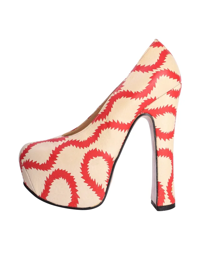 Vivienne Westwood SS 2013 Iconic 'Pirate' Squiggle Print Leather Elevated Court Shoes in Leather from Amarcord Vintage Fashion