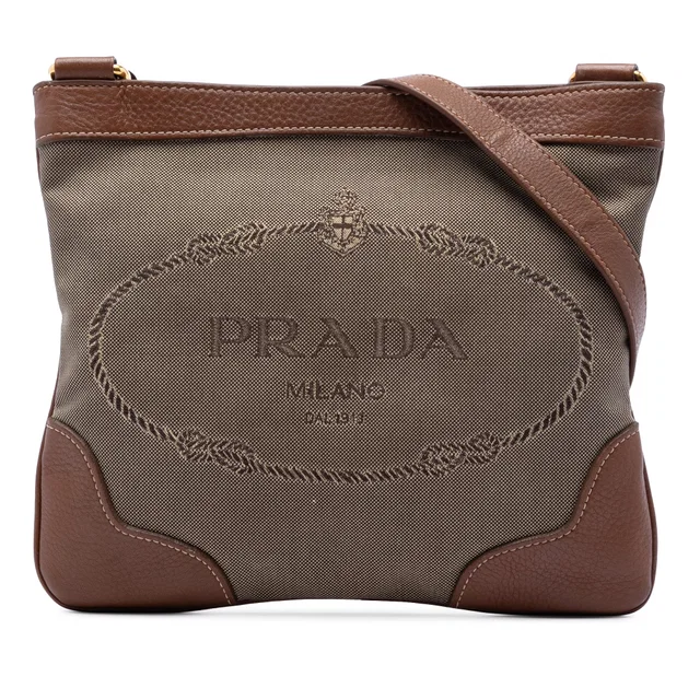 Beige Prada Canvas Canapa Logo Crossbody in Beige Canvas from Designer Revival