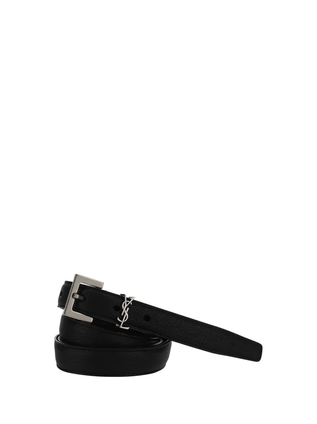 Saint Laurent Monogram Leather Belt — Black Lamb Ovis Aries in Black Leather from HEWI