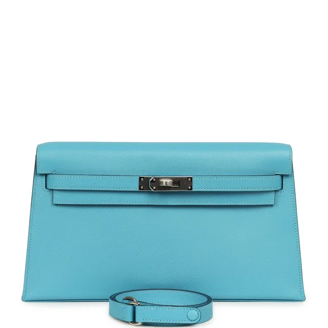 Hermès Kelly Elan Bleu Du Nord Madame Palladium Hardware in Blue Lambskin from Madison Avenue Couture
