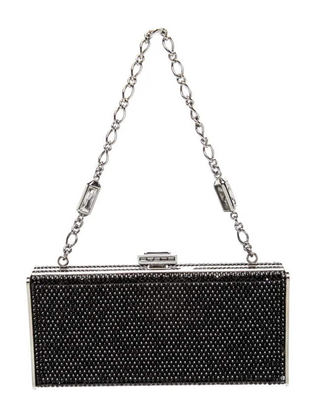 Judith Leiber Crystal Minaudière in silver|black|gray Leather from The RealReal