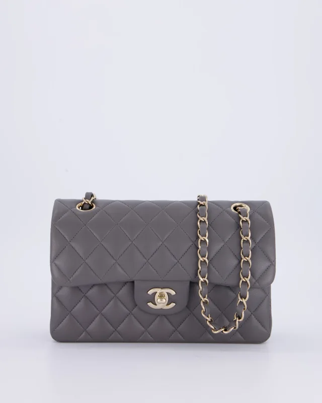 Chanel Dark Grey Small Classic Double Flap Bag in Grey Lambskin from Sellier, photo 2 of 12