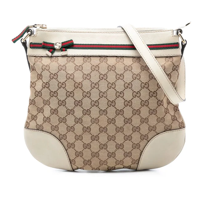 Beige Gucci GG Canvas Web Mayfair Crossbody in Beige Canvas from Designer Revival