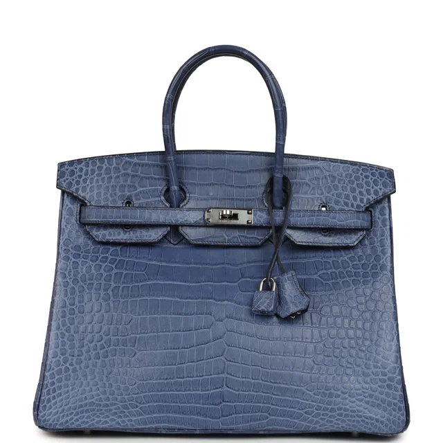 Hermès Birkin 35 Bleu Brighton Matte Porosus Crocodile Palladium Hardware in Blue Crocodile from Madison Avenue Couture
