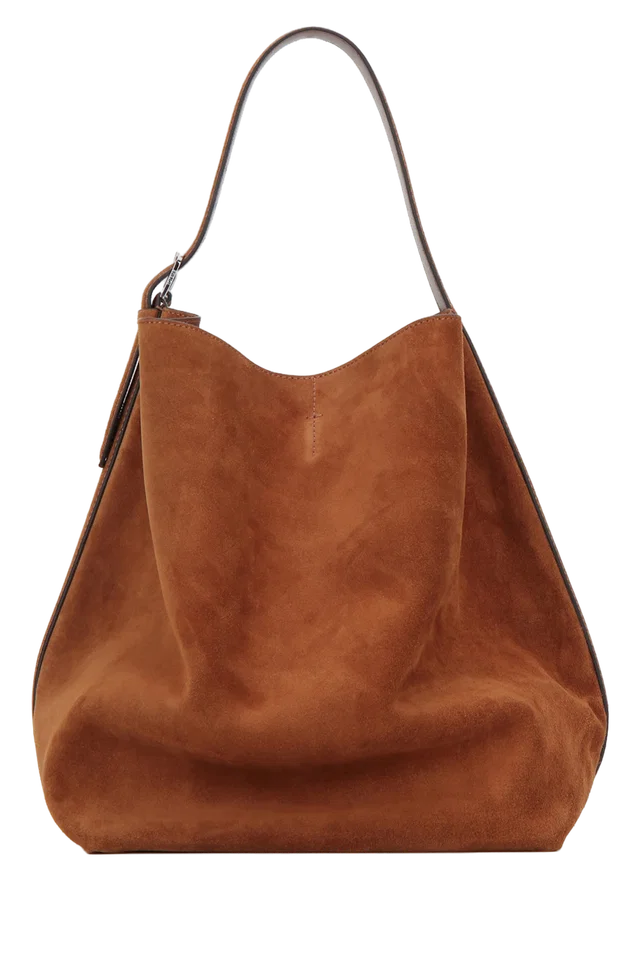TOTEME Suede Shoulder Bag — Tan Cow Leather in Brown Suede from HEWI