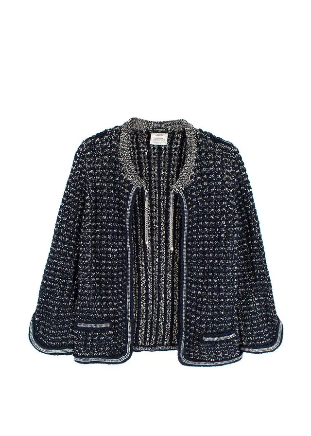 Chanel Navy Cotton Blend Knitted Cardigan in Navy Nylon from HEWI