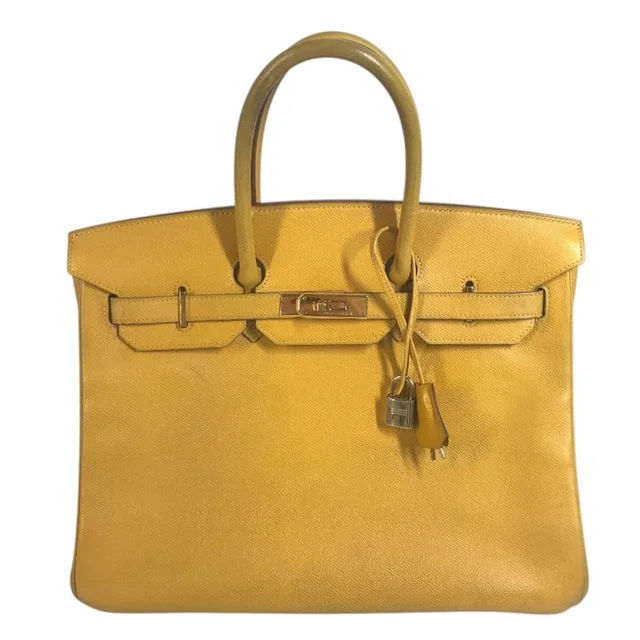 Hermès Handbag Birkin 35 Leather Jaune Yellow in Yellow Leather from The Reluxe