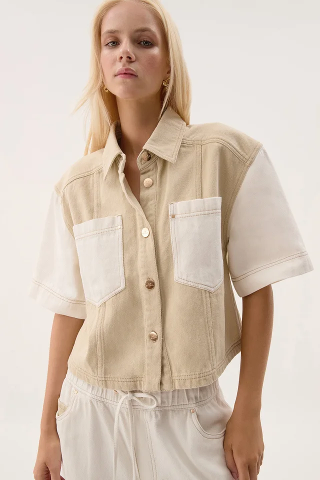 Aje Studio Sadie Cropped Denim Shirt in White from Aje, photo 1 of 1