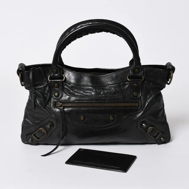 Balenciaga the First Handbag Leather Black Antique Gold in Black Leather from The Reluxe