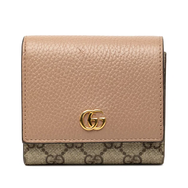 Beige Gucci Bicolor GG Marmont Calfskin and GG Supreme Wallet Small Wallets in Beige Calfskin from Designer Revival