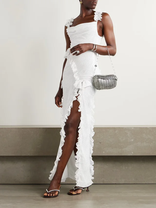 ALESSANDRA RICH Ruffled polka-dot silk-chiffon gown in White, photo 2 of 2 from NET-A-PORTER (Canada)