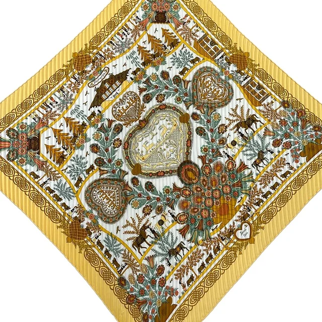 Hermès Scarf Carre Plisse Dark Yellow Multi D'ecoupages in Yellow from The Reluxe