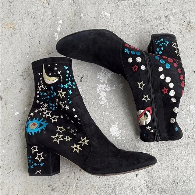 Valentino Garavani Embroidered Ankle Boots in black Suede from Poshmark