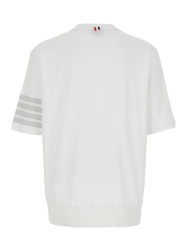 Thom browne White T-Shirt with Classic Collar and 4-Bar Detail on Sleeve in Cotton for Men in White 100% Cotton, photo 4 of 6 from Gaudenzi Boutique