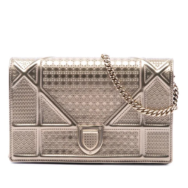 Gold Dior Metallic Patent Microcannage Diorama Wallet on Chain Crossbody Bag in Gold Patent leather from Designer Revival