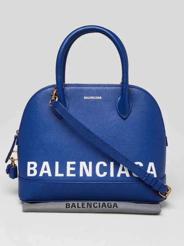 Balenciaga Blue Stamped Calfskin Leather Small Ville Satchel Bag in Blue Calfskin from Yoogis, photo 2 of 13