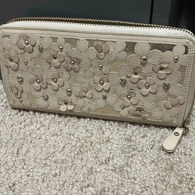 Anteprima Zip Around Leather Long Wallet Beige Floral Applique Preppy Coquette in Beige Leather from Poshmark