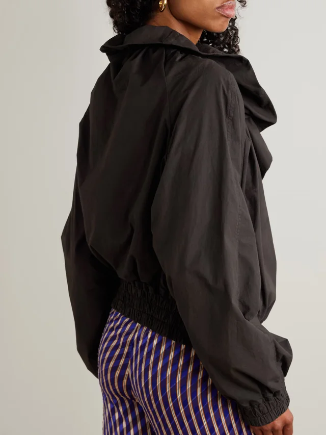 DRIES VAN NOTEN Ruffled gathered cotton-blend jacket in dark brown 98% Cotton 2% Elastane, photo 4 of 5 from NET-A-PORTER (Canada)
