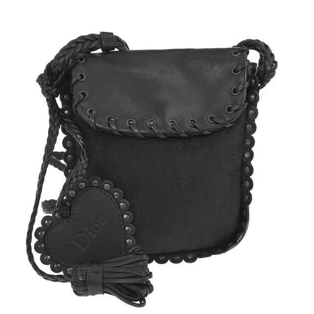 Dior Black Trotter Ethnic Shoulder Bag in Black Canvas from AMORE Vintage Tokyo