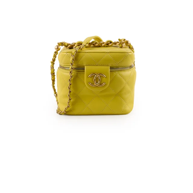 Chanel CC Yellow Vanity Case in Yellow Lambskin from The Purse Affair