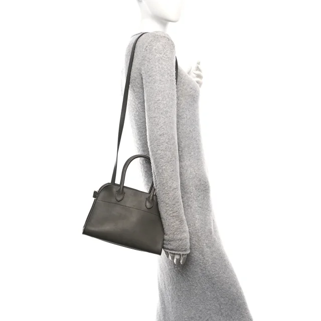 The Row Polished Saddle Calfskin Soft Margaux 10 Bag Koala Grey in Grey Calfskin from FASHIONPHILE, photo 2 of 9