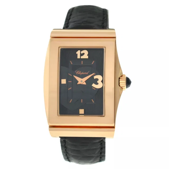 Chopard 12/7461 Quartz Black Dial Ladies Watch 12/7461 in black|gold|pink Crocodile from Jomashop.com