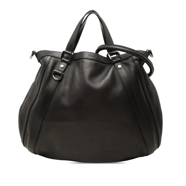 Black Gucci Smooth Calfskin Abbey D Ring Convertible Tote Satchel in Black Calfskin from Designer Revival