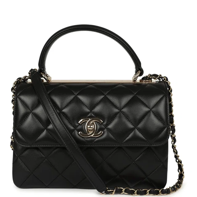 Chanel Medium Trendy CC Top Handle Flap Black Lambskin Light Gold Hardware in Black Lambskin from Madison Avenue Couture
