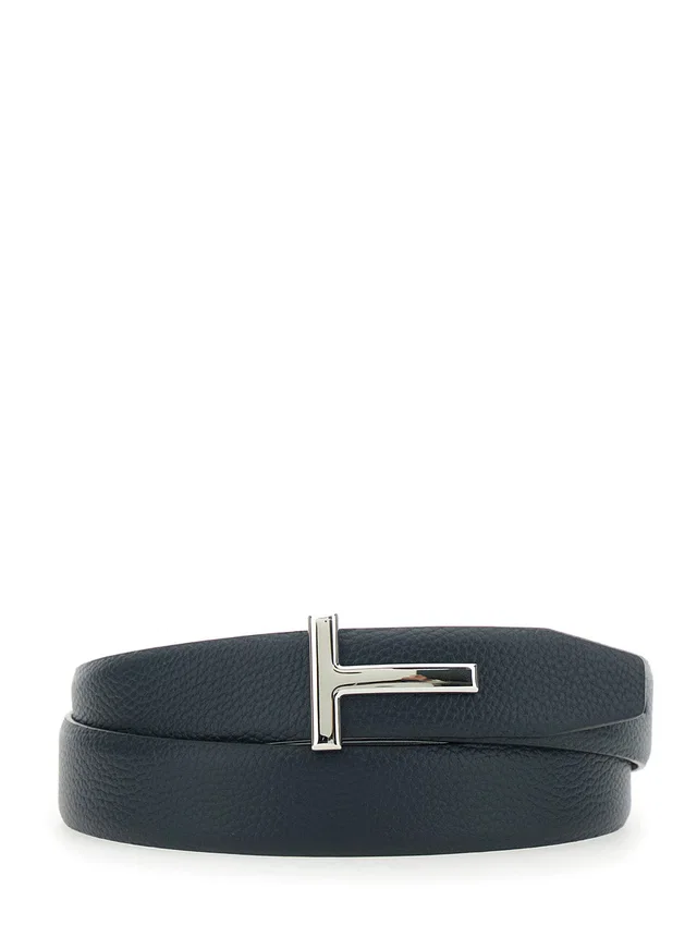 Tom Ford T-Buckle Reversible Leather Belt — Blue Calf in Blue Leather from HEWI
