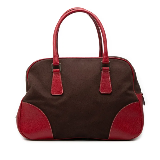 Brown Prada Cinghiale Trimmed Canvas Canapa Bauletto Bag in Brown Canvas from Designer Revival