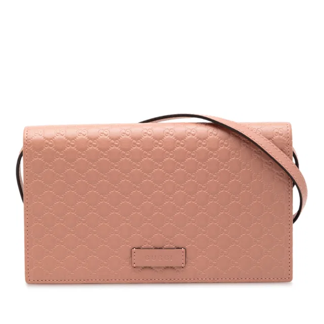 Pink Gucci Microguccissima Wallet on Strap Crossbody Bag in Pink Leather from Designer Revival