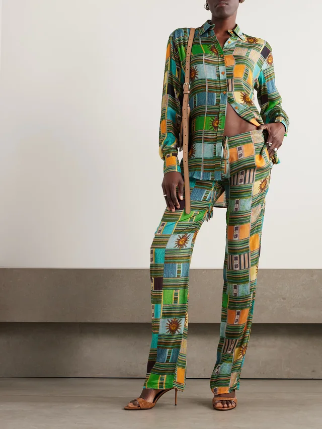 SIEDRÉS Tara printed cotton-blend straight-leg pants in Green, photo 2 of 2 from NET-A-PORTER (Canada)