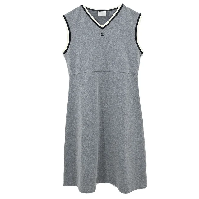 Chanel 1998 Sleeveless Dress Gray #40 in Grey Nylon from AMORE Vintage Tokyo
