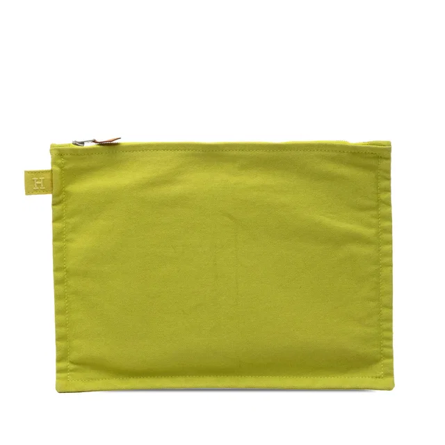 Green Hermès Toile Bora Zip Pouch GM in Green Canvas from Designer Revival