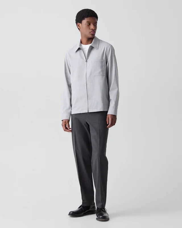 Theory Zip Overshirt in Motion Wool in VAPOR MELANGE 54% Virgin Wool, 25% Recycled Polyester, 20% Polyester, 1% Spandex, photo 5 of 12 from Theory