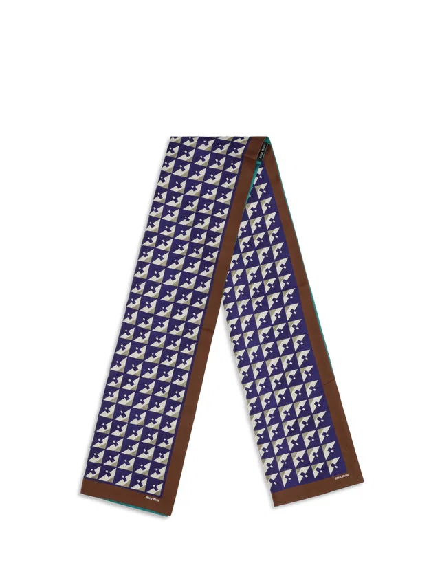Miu Miu Geometric-Print Silk Scarf — Brown Scarfs in Brown Silk from HEWI