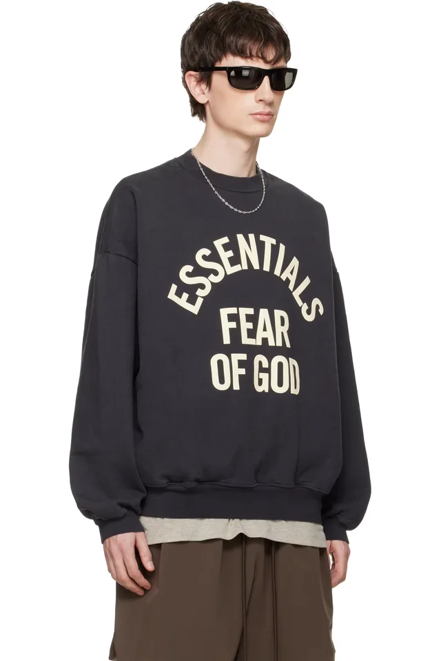 Fear of God ESSENTIALS Black Campus 90s Crewneck Sweatshirt, photo 2 of 4 from SSENSE