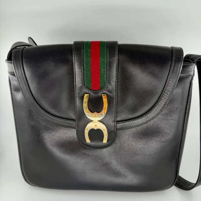 Gucci Black Vintage Sherry line Shoulder Bag in Black Leather from SparklesnDreams