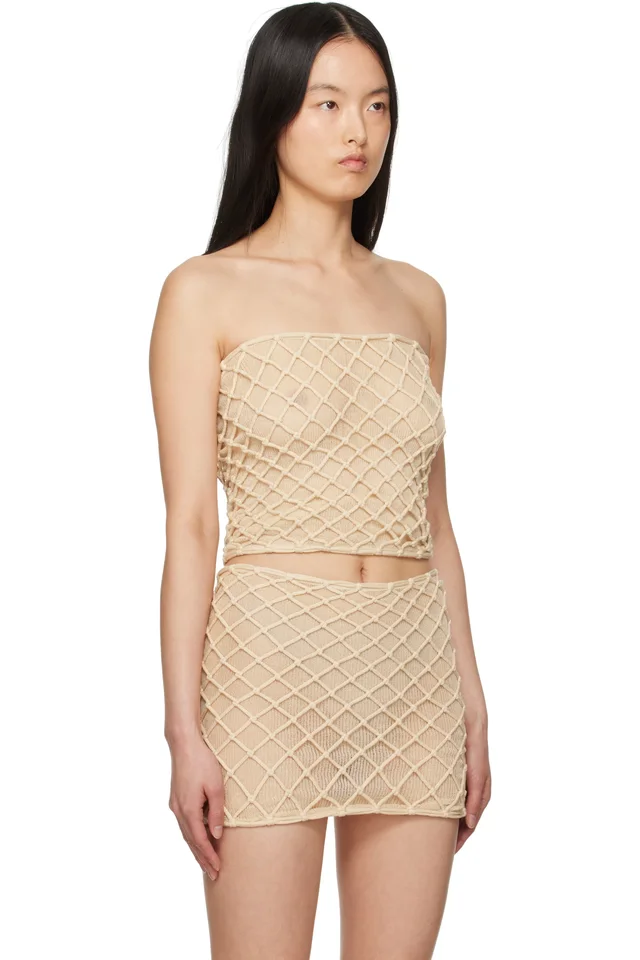 Isa Boulder Beige Macramist Tube Top, photo 2 of 4 from SSENSE