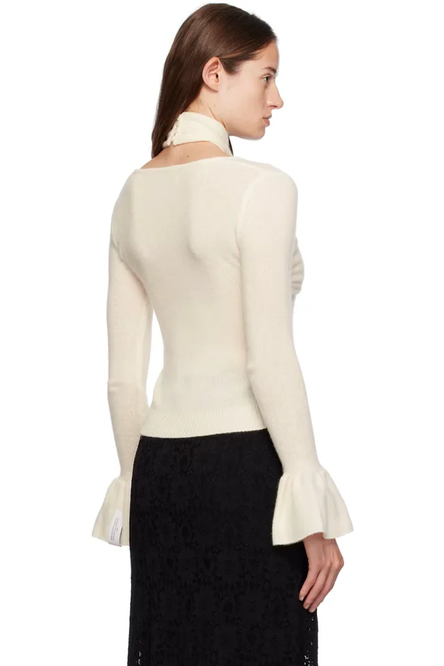 Rokh Off-White Cross Knitted Sweater, photo 3 of 4 from SSENSE