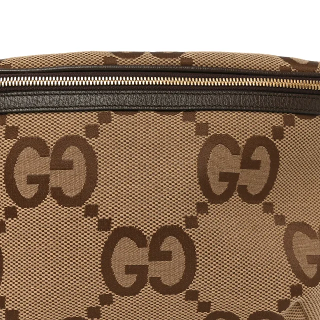 Gucci Monogram Jumbo GG Textured Dollar Calfskin Web Belt Bag Camel Ebony New Acero in Brown Calfskin from FASHIONPHILE, photo 8 of 10