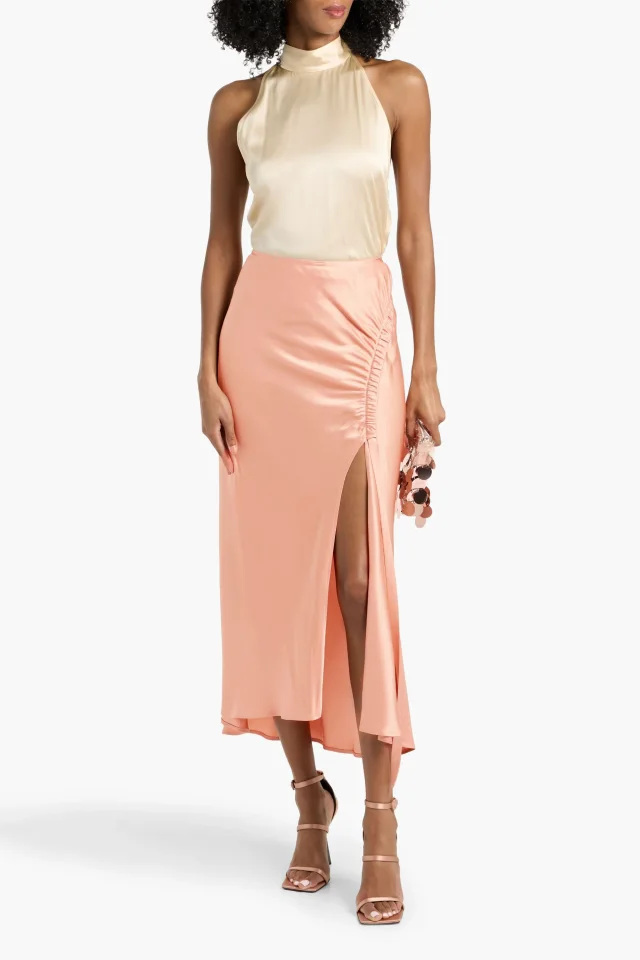 Lapointe Ruched Satin-Crepe Midi Skirt, photo 2 of 4 from THE OUTNET