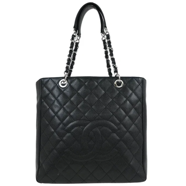 Chanel 2013-2014 Black Caviar Petite Shopping Tote XL PST Tote Handbag in Black Caviar leather from AMORE Vintage Tokyo