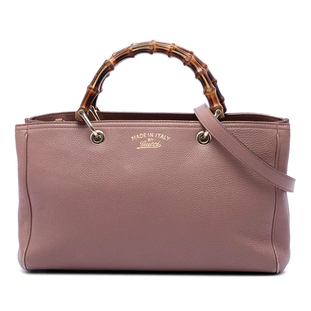 Pink Gucci Medium Calfskin Bamboo Shopper Satchel in Pink Calfskin from Designer Revival