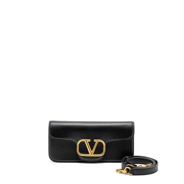 Valentino Garavani Small V Logo Crossbody Bag Calfskin Black GHW in Black Calfskin from EMIER