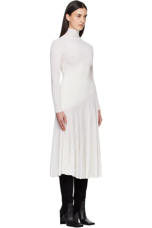 ALAÏA White Twisted Fine Wool Midi Dress, photo 2 of 4 from SSENSE