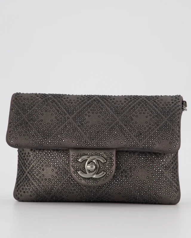 Chanel Grey Embellished Rhinestones Mini Flap Bag in Suede Leather With Gunmetal Hardware in Grey Suede from Sellier, photo 16 of 19