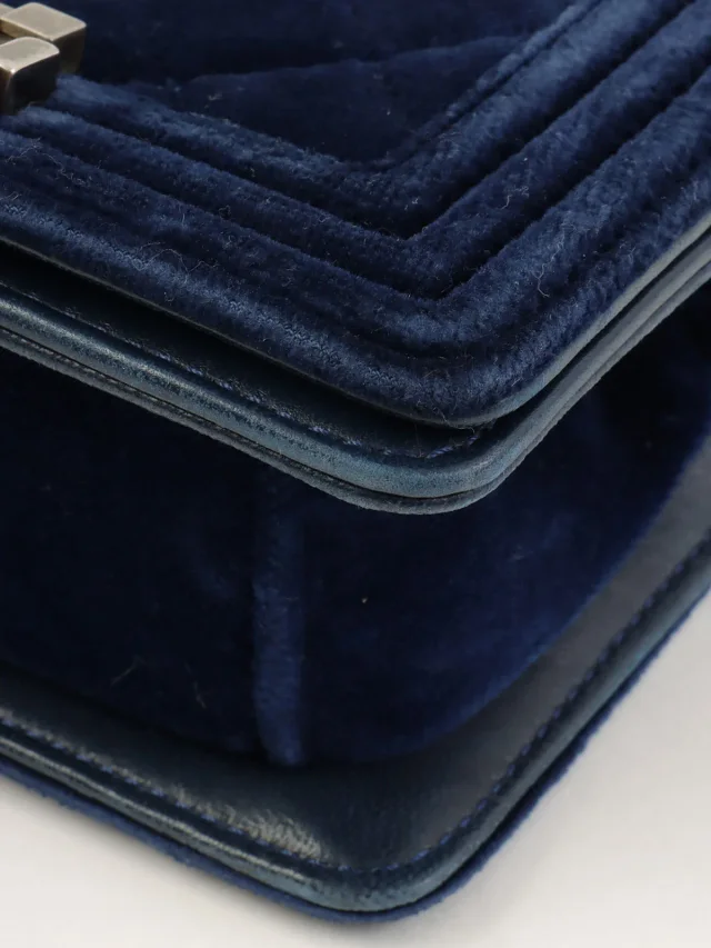 VELVET BOY CHANEL CHAIN SHOULDER BAG MINI, NAVY, c. 2013 in Navy Velvet from VINTAGE QOO TOKYO, photo 10 of 21
